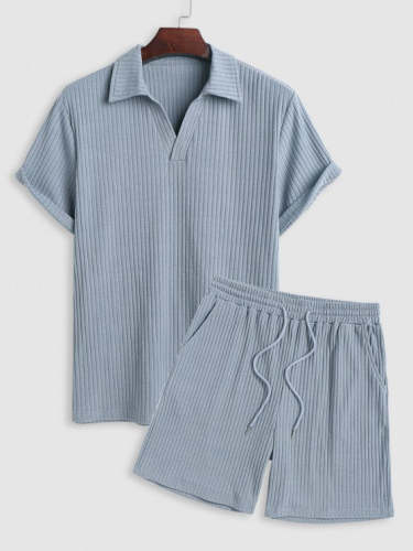 Basic Ribbed Textured Short Sleeves T Shirt And Shorts Set