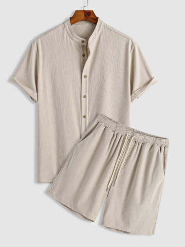 Corduroy Shirt And Shorts Two Pieces Set