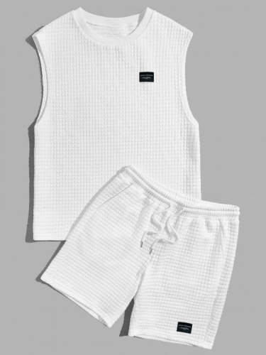 Textured Tank Top And Sports Shorts Set