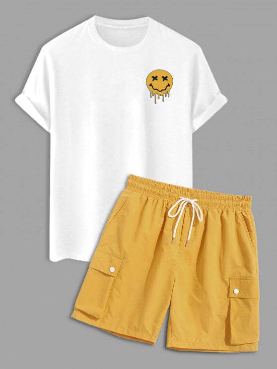 Smiley Graphic T Shirt And Cargo Short