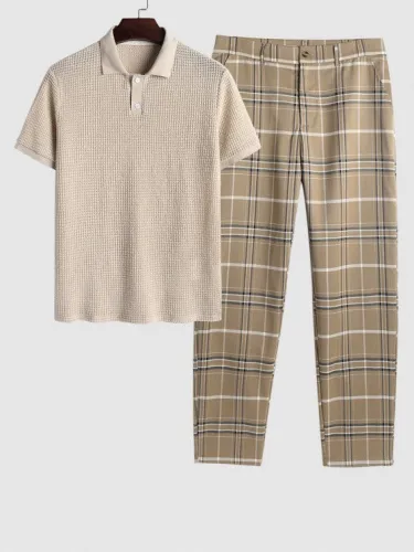 Collared T Shirt And Zip Fly Casual Pants Set