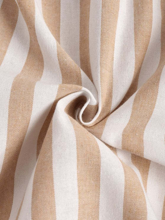 Vertical Stripes Short Sleeves Shirt With Drawstring Shorts Set