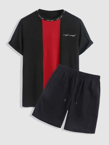 Letter Print Short Sleeves T Shirt And Casual Bermuda Shorts Set