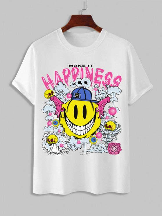 Cartoon Happiness Smiley T Shirt And Casual Short Set