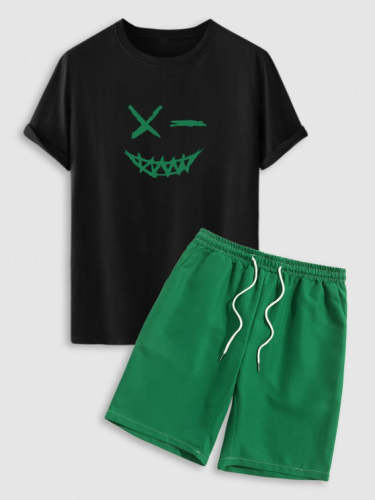 Casual Graphic Printed Short Sleeves T Shirt And Basic Shorts Set