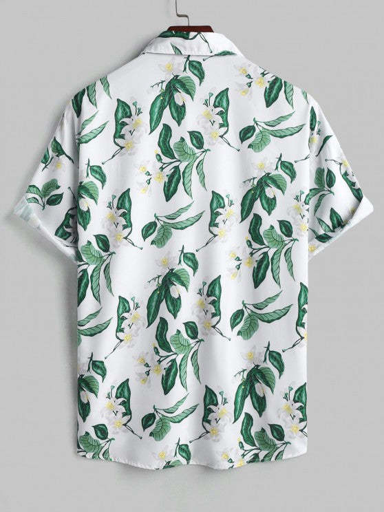 Floral Print Short Sleeves Front Pocket Design Shirt And Shorts Set