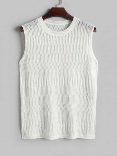 Hollow Out Knitted Sweater Vest And Solid Color Shorts Set