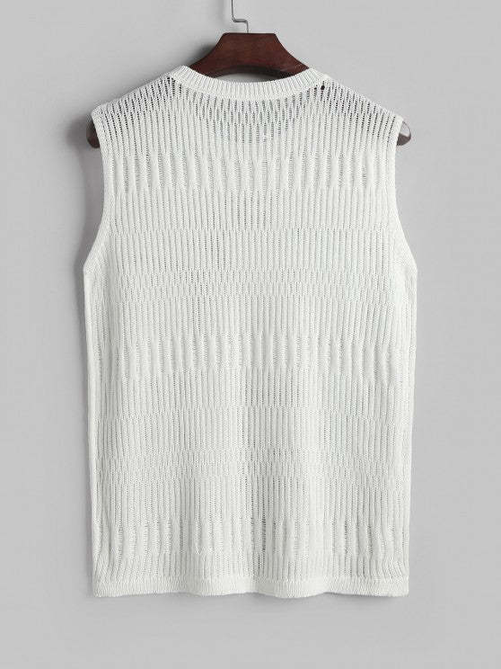 Hollow Out Knitted Sweater Vest And Solid Color Shorts Set