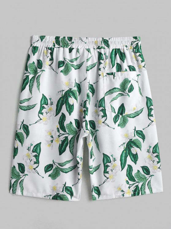 Floral Print Short Sleeves Front Pocket Design Shirt And Shorts Set