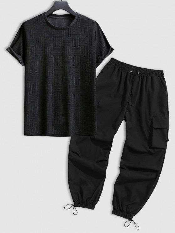 Short Sleeves Basic T Shirt And Loose Fit Cargo Pant Set