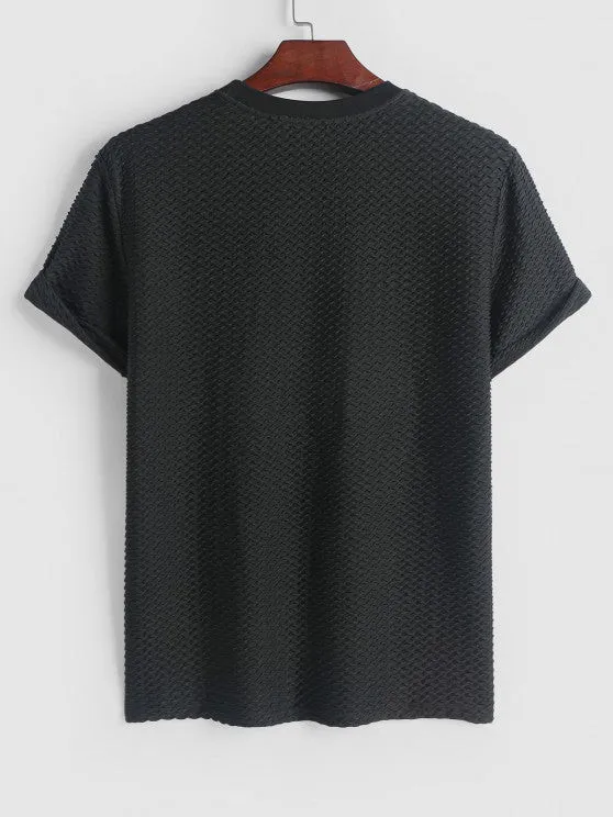 Jacquard Textured Solid Color Short Sleeves T Shirt With Shorts Set