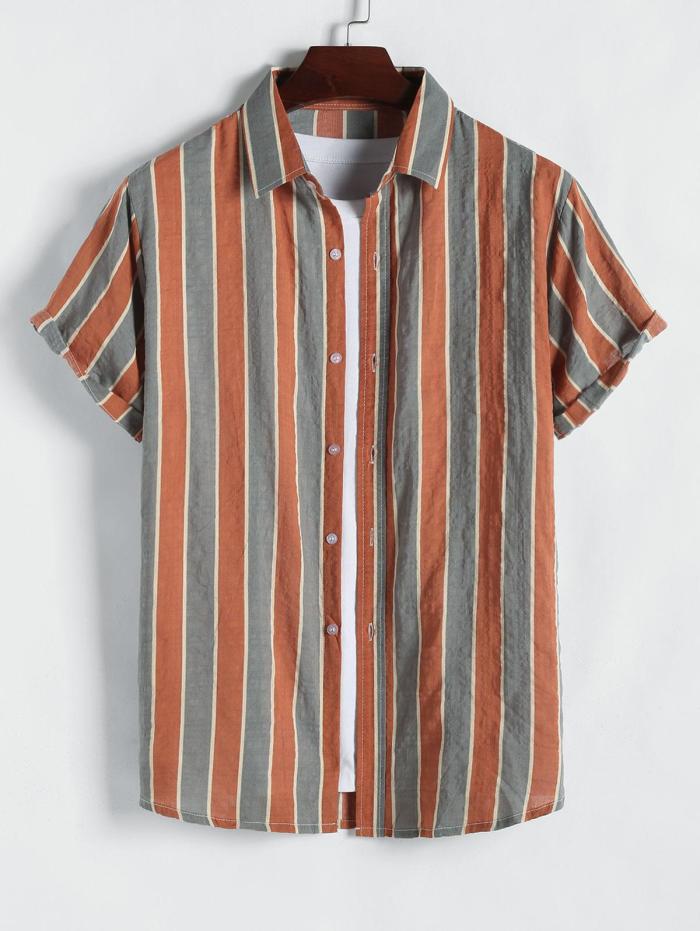 Striped Textured Shirt And Shorts Set