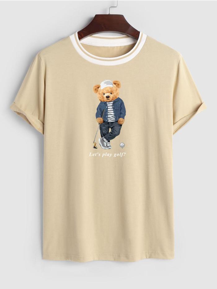 Bear Graphic Printed Short Sleeve T Shirt And Shorts Set