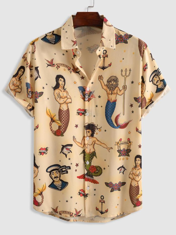 Tribal Mermaid Pattern Short Sleeves Shirt And Short Set