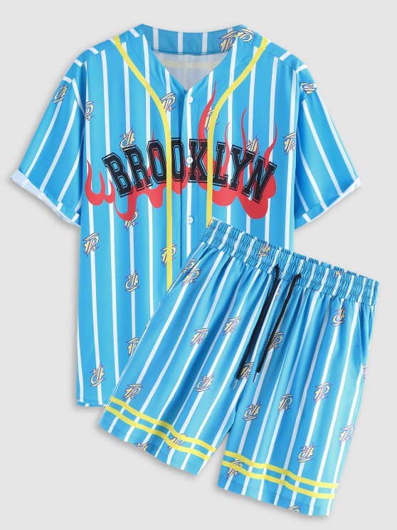 Striped Pattern Baseball Shirt And Shorts