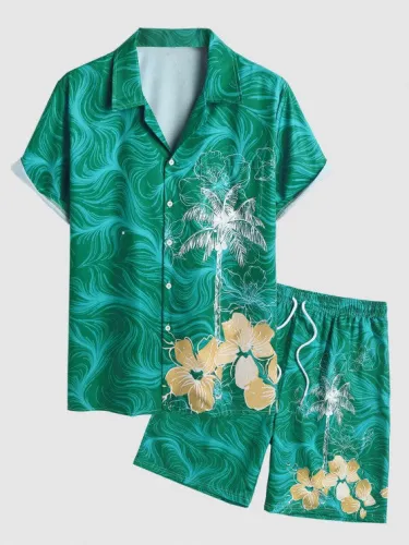 Coconut Palm Floral Tropical Shirt And Shorts