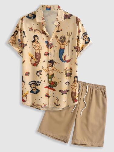 Tribal Mermaid Pattern Short Sleeves Shirt And Short Set