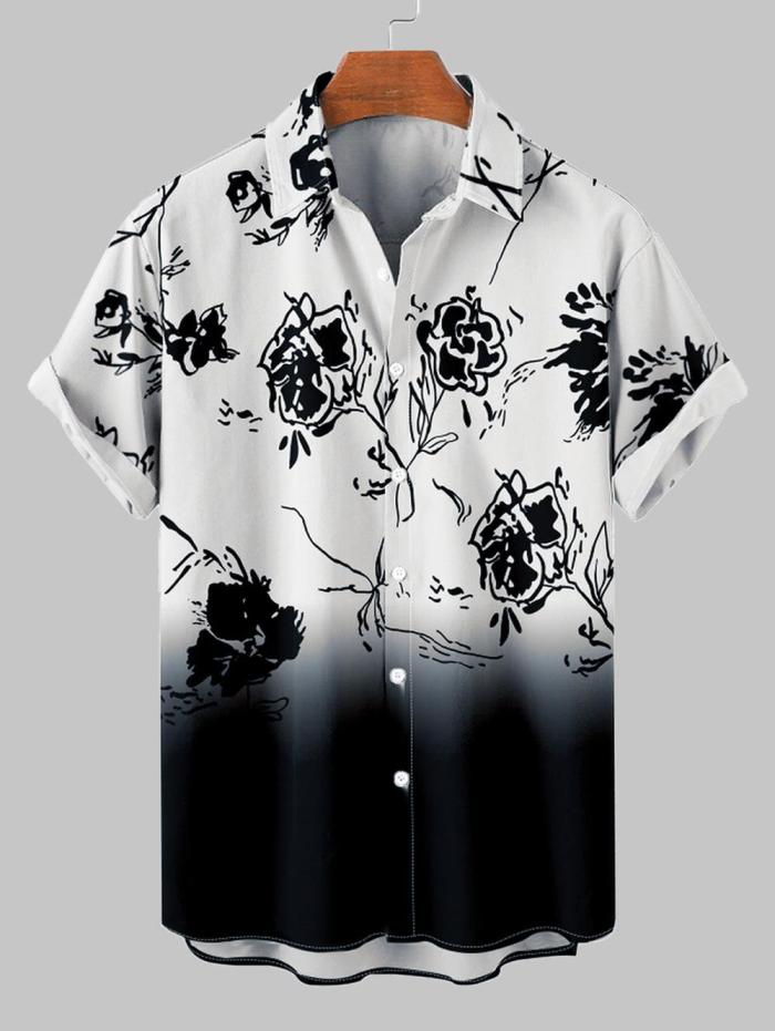 Ombre Rose Print Short Sleeves Shirt And Shorts Set
