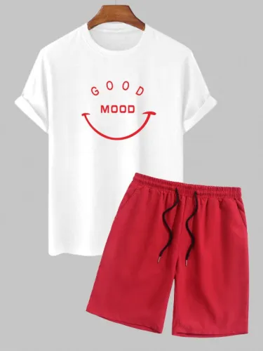 Good Mood Pattern T Shirt And Shorts