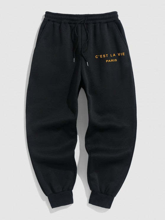 Letter Embroidered Polar Fleece And Sports Jogger Pants Set