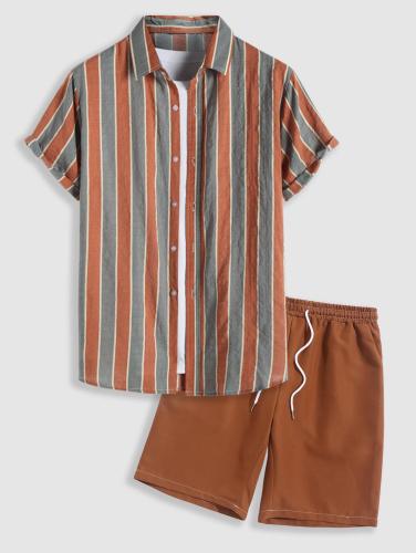 Striped Textured Shirt And Shorts Set