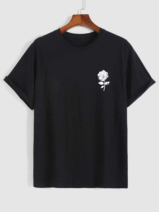 Flower Printed Short Sleeves T Shirt And Drawstring Pant Set