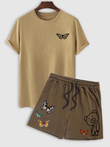 Butterfly Pattern Short Sleeves T Shirt And Shorts Set