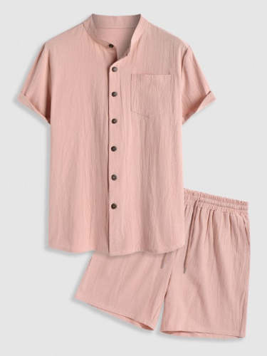 Plain Short Sleeves Shirt With Drawstring Shorts