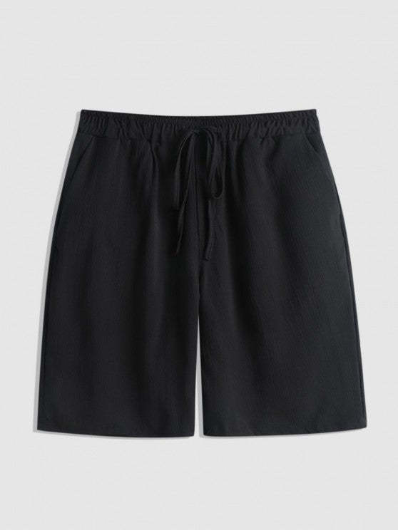 Printed  Short Sleeves Top And Drawstring Pockets Shorts Set
