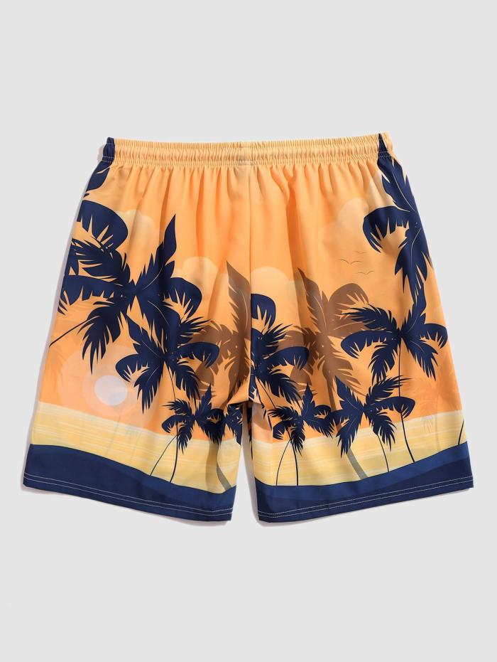 Tropical Coconut Tree Sunset Pattern Shirt And Shorts Set