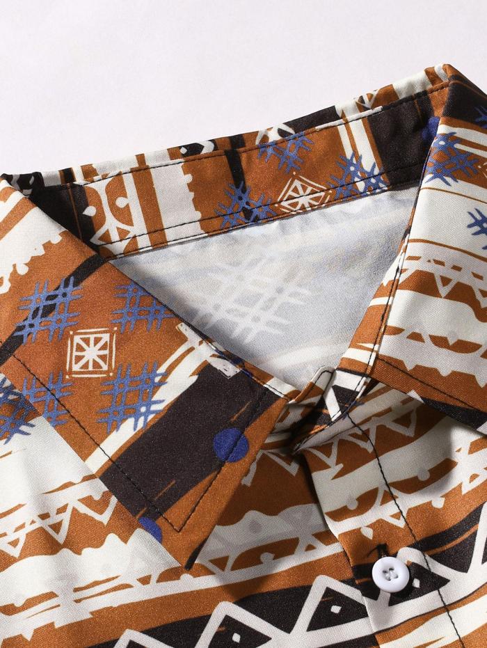 Ethnic Geometric Stripe Print Shirt And Shorts Set