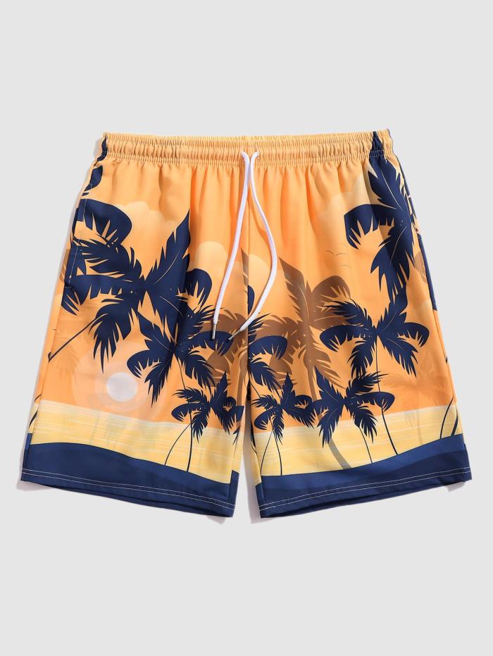 Tropical Coconut Tree Sunset Pattern Shirt And Shorts Set
