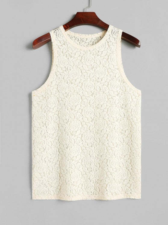 Sheer Rose Lace Party Tank Top And Shorts