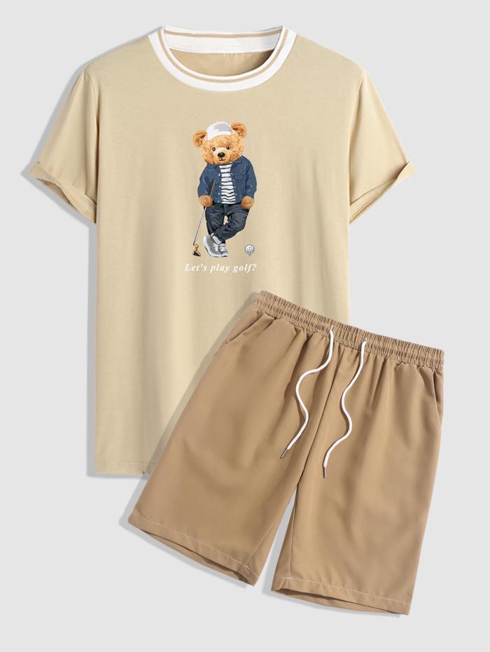 Bear Graphic Printed Short Sleeve T Shirt And Shorts Set