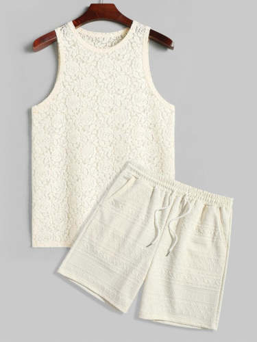 Sheer Rose Lace Party Tank Top And Shorts