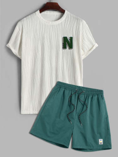 Jacquard Textured Fluffy Letter T Shirt And Shorts