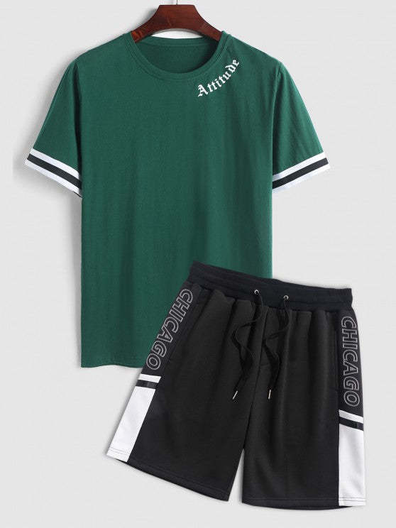 Attitude Letter Printed Short Sleeves T Shirt And Shorts