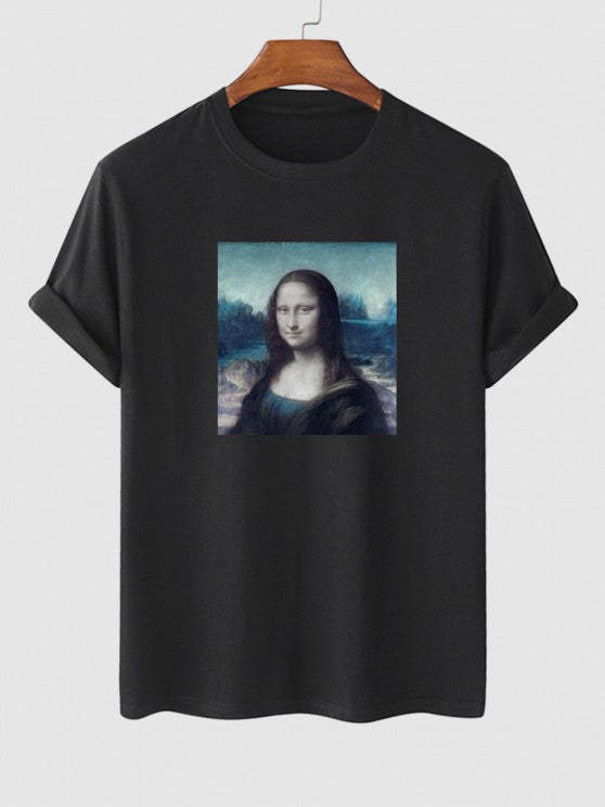 Mona Lisa Picture Pattern Short Sleeves T Shirt And Shorts Set