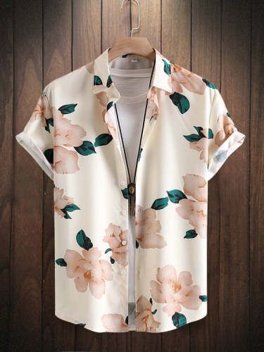 Floral Pattern Shirt With Pocket Ribbon Cargo Pants Set