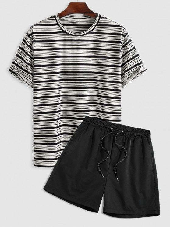 Casual Striped T Shirt And Shorts Two Piece Set
