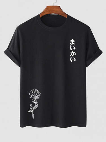 Rose Graphic Printed T Shirt With Cargo Pants Set