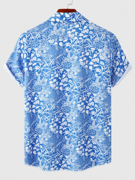Lapel Collar Leaf Print Shirt And Shorts
