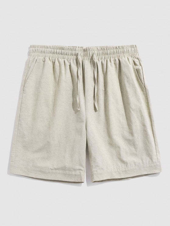 Front Pocket Short Sleeves Shirt And Linen Shorts Set