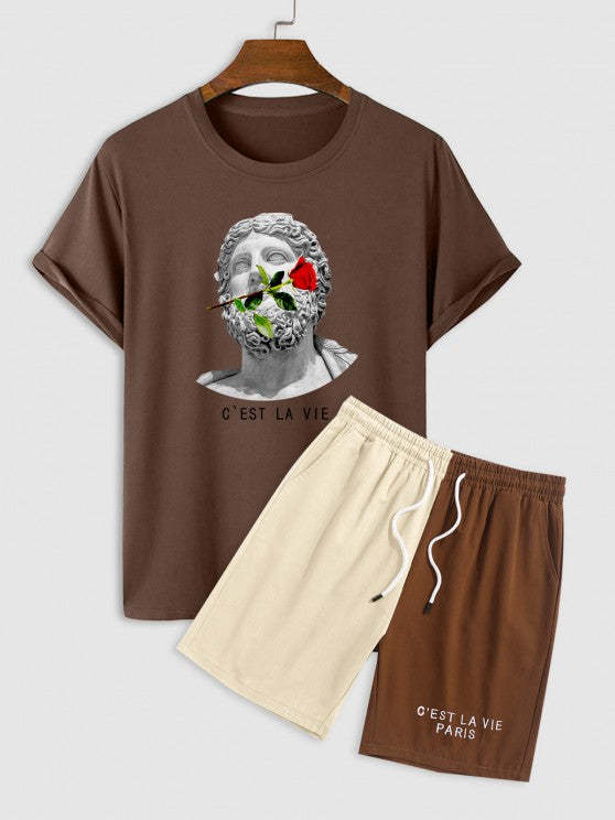 Graphic Printed T Shirt And Drawstring Shorts Set