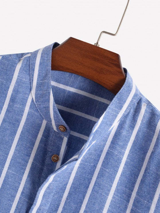 Casual Striped Shirt And Stitching Drawstring Cargo Shorts