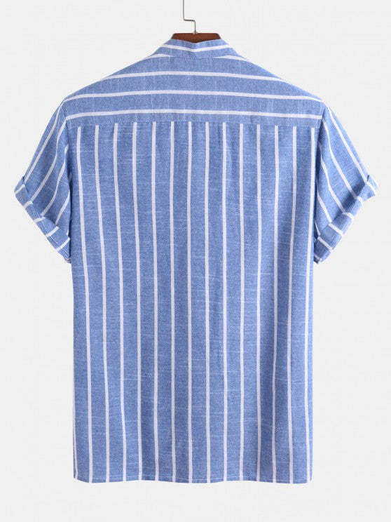 Casual Striped Shirt And Stitching Drawstring Cargo Shorts