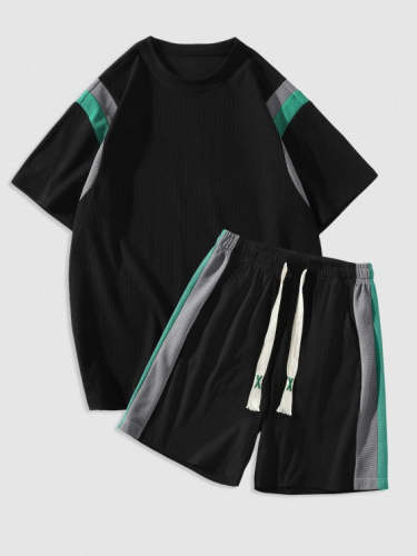 Textured Short Sleeves T Shirt And Shorts Athletic Set