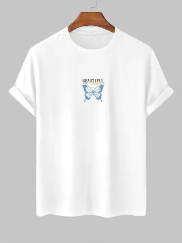 Butterfly Print T Shirt With Drawstring Shorts Set