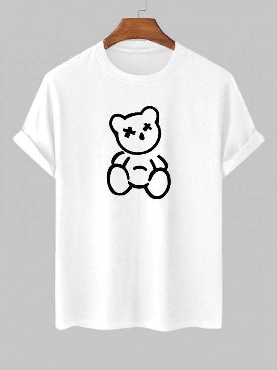 Sketch Bear Print Short Sleeve T Shirt And Casual Shorts Set