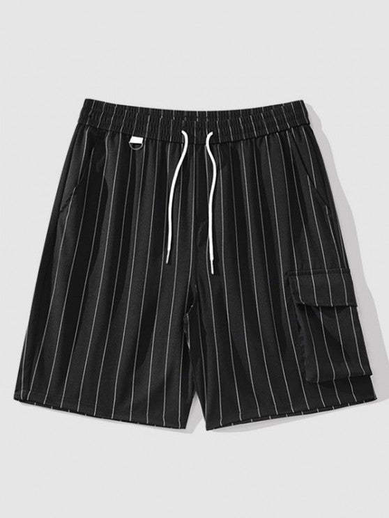 Striped Pattern Shirt And 3D Pocket Design Shorts Set